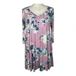 M t s Pink swing tunic dress with blue and white‎ roses